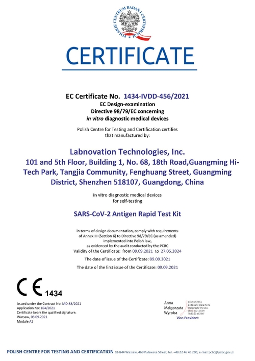 Пропуск набора теста SARS-CoV-2 Antgen Labnovation быстрый (для Само-испытания) CE аттестовал